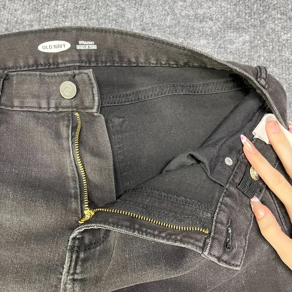 Old Navy Straight Built-in Flex Jeans Boys 16 Black Denim Zip Fly‎ - 32X28.5